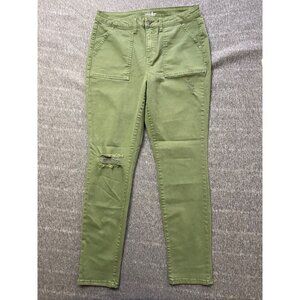 Time And Tru Womens High Rise Skinny Distressed Olive Green Pants Size 12 Stretc
